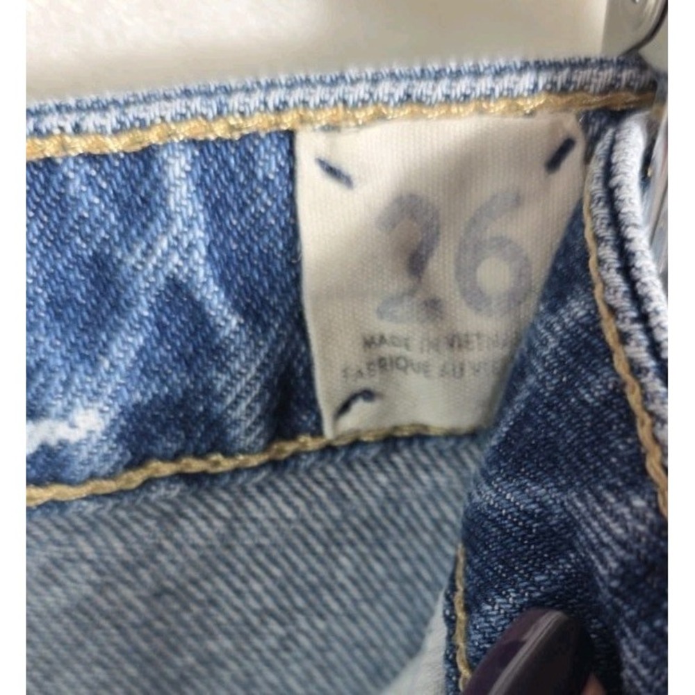 Free People We The Free Denim Mini Skirt 26 High Rise Raw Frayed Hem Blue Jean - Picture 8 of 11